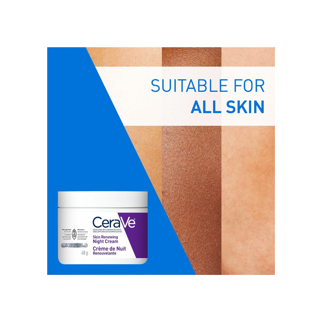 CeraVe Night Cream for Face, Skin Renewing Moisturizer for Men & Women With Hyaluronic Acid, Niacinamide, Bio Peptides & Ceramides. Fragrance Free, Non-comedogenic, Suitable for Sensitive Skin 48g