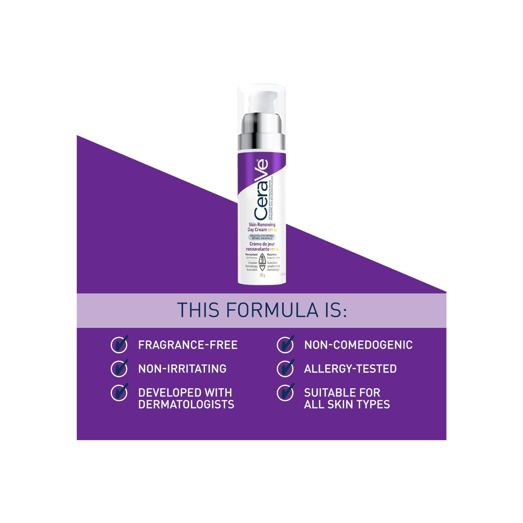 CeraVe Skin Renewing Day Cream SPF 30 - Anti-aging Daily Moisturizing Cream with Encapsulated Retinol, Ceramides & Hyaluronic Acid, Fragrance Free