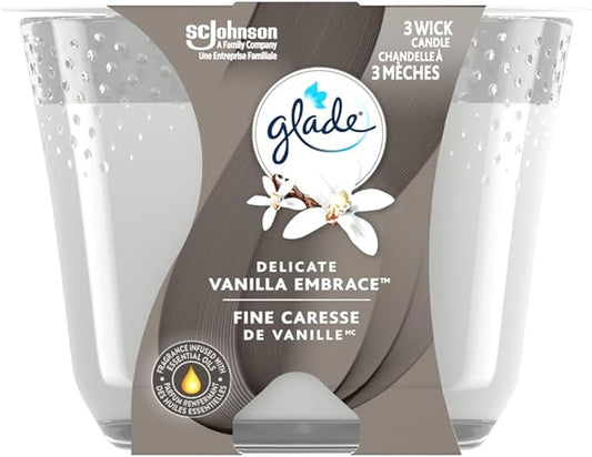 GLADE 3 WICK CANDLE DELICATE VANILLA EMBRACE LARGE SIZE CANDLE