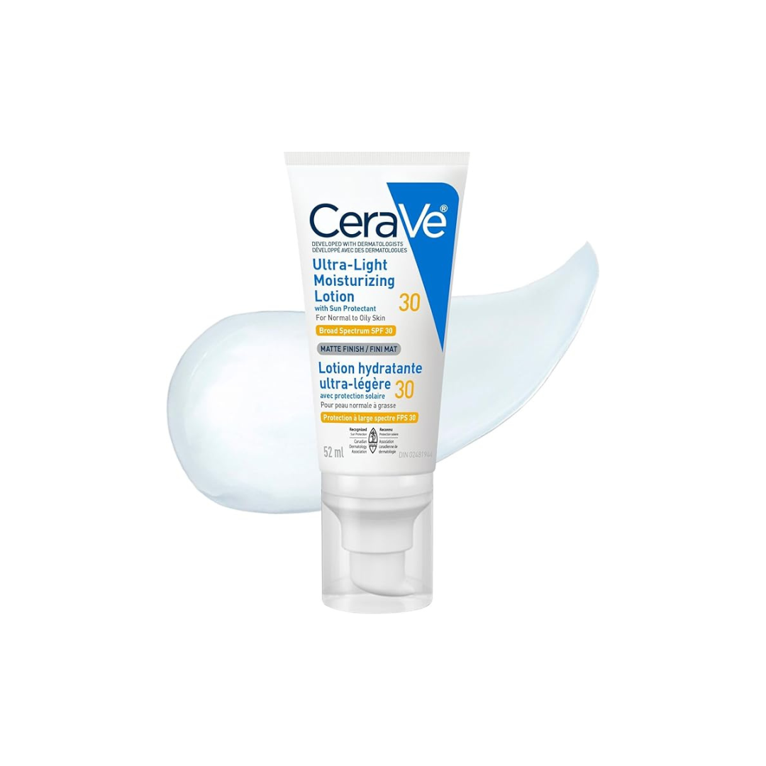 CeraVe Ultra-light Face Moisturizer with SPF 30. Hyaluronic Acid face sunscreen lotion for Men & Women, Normal to Oily & sensitive skin. Fragrance-Free, Oil-Free, Non-Comedogenic, Travel Size 52 ML