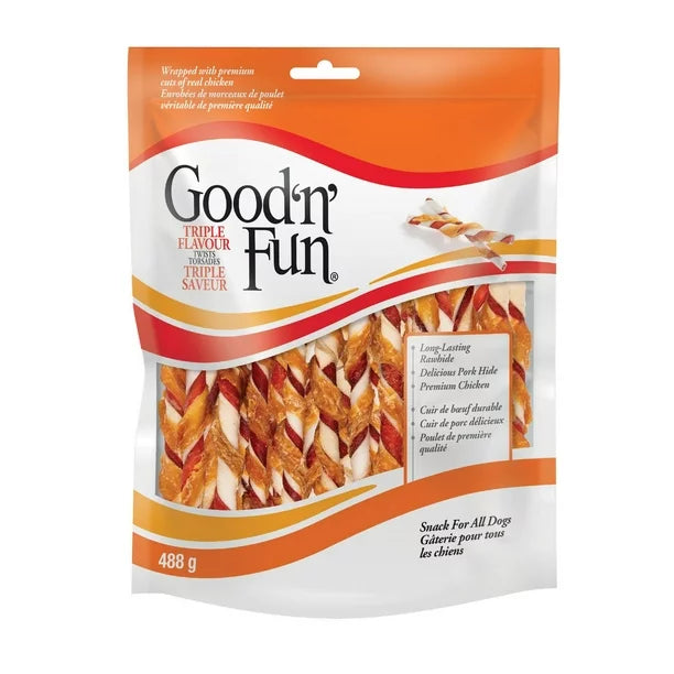 GOOD & FUN TRIPLE FLAVOR LONG-LASTING DELICIOUS PORK HIDE PREMIUM CHICKEN ( SNACK FOR ALL DOGS