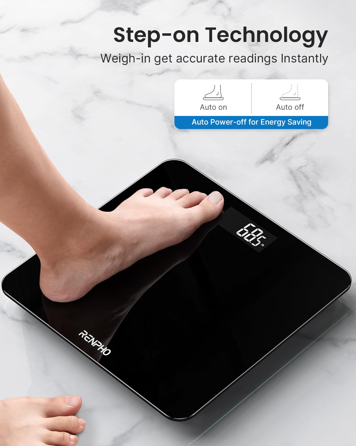 RENPHO Digital Body Weight Bathroom Scale, Highly Accurate Core 1S Scale for Body Weight with Lighted LED Display, Large Rounded Corner Design, 400 lb, Size:10.2'' x 10.2'