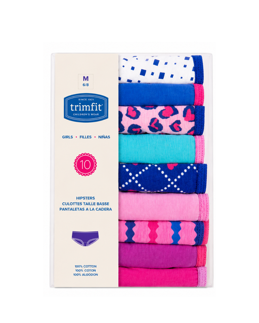 TRIMFIT Girls' 100% Cotton Colorful Hipster Panties – Pack of 9 Mixed Colured(Medium)