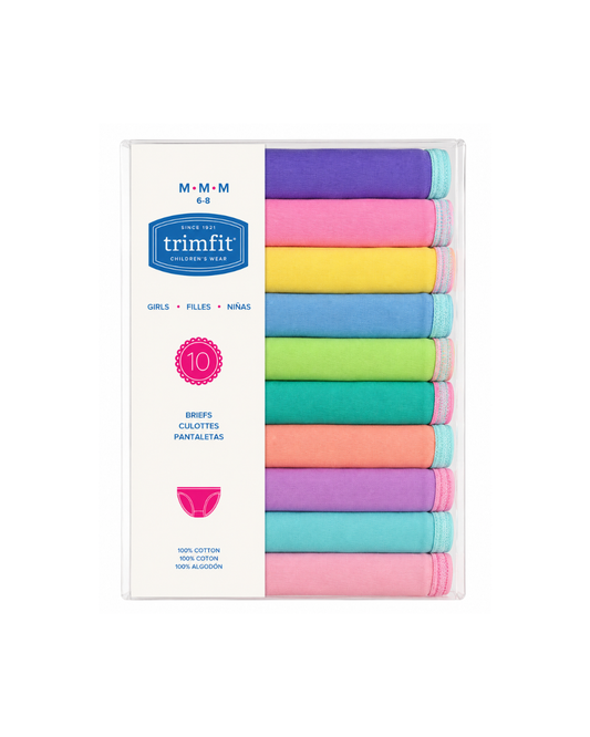 TRIMFIT Girls' 100% Cotton Plain Color Hipster Panties – Pack of 10(M)