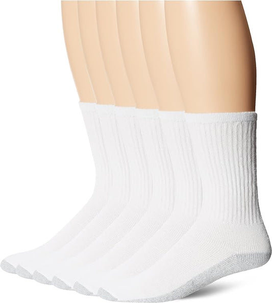 FRUIT OF THE LOOM CREW SOCKS 6 PACK WHITE SIZE 6-12 SOFT SPUN PREMIUM SOFTSPUN COTTON