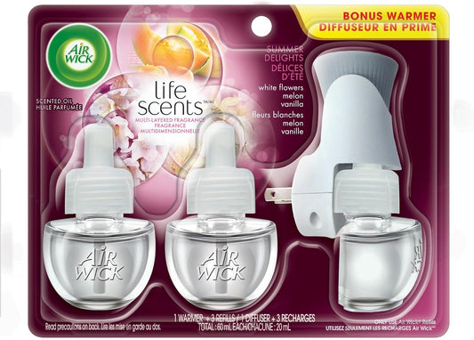 AIR WICK SCENTED OIL SUMER DELIGHT 3 PACK AIR FRESHNER WITH PLUG IN WARMER