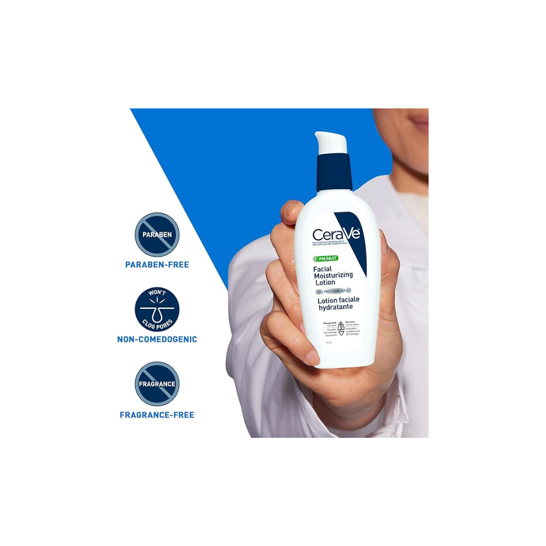 CeraVe Facial Moisturizing Lotion Pm | Ultra Lightweight, Night Face Moisturizer With Hyaluronic Acid | Fragrance Free, 89 Milliliters