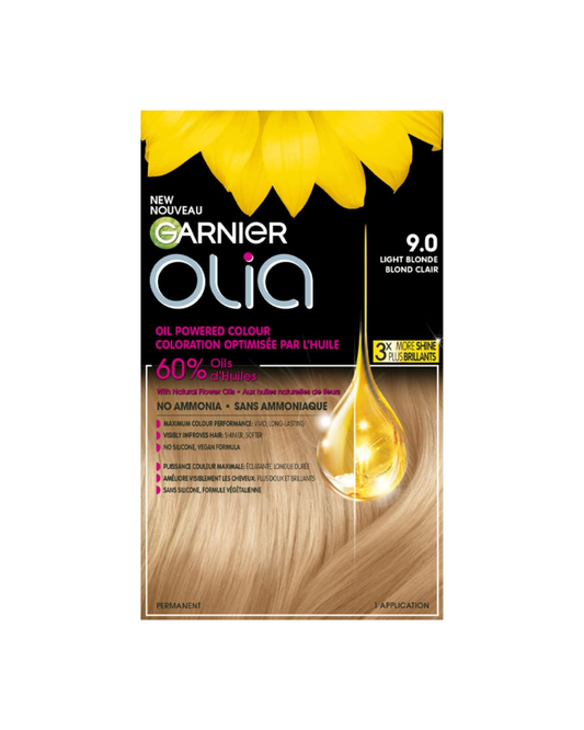 Garnier Olia Permanent Hair Dye, Ammonia-Free Hair Color, 9.0 Light Blonde, Long-Lasting Hair Shine With 60% Oils, 1 Application
