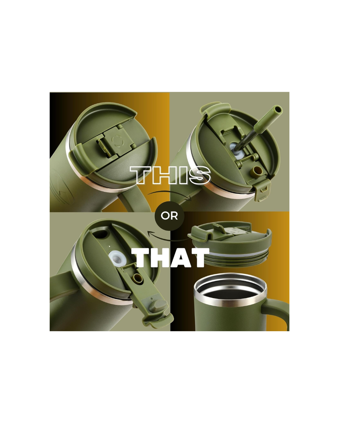 Tumbler with Handle and Straw | Leakproof Tumbler with Straw Insulated Travel Mug Fits Cupholders | Insulated Cup 40 oz Water Bottle with Straw Stainless Steel Tumbler - Army Green