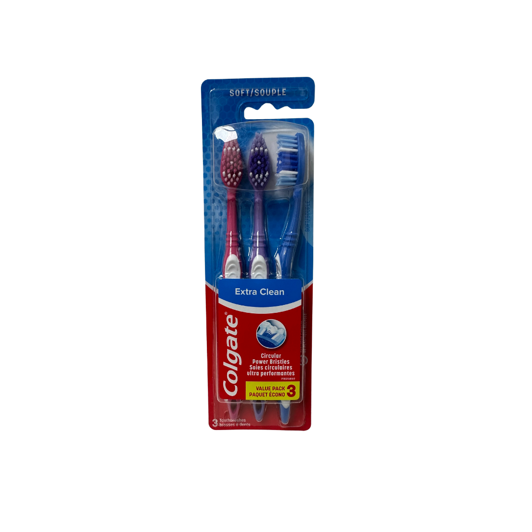 Colgate Extra Clean Toothbrush, Soft, 3 Count, Multi Color