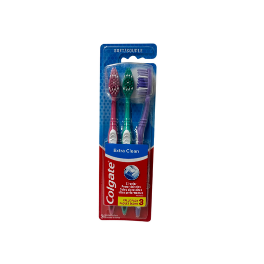 Colgate Extra Clean Toothbrush, Soft, 3 Count, Multi Color