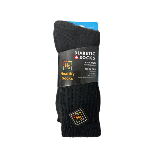 DIABETIC SOCKS CREW STYLE IDEAL FOR EDEMA, DIABETE'S, AIR TRAVEL, IMPROVING CIRCULATION TWIN PACK SET ( HEALTHY SOCKS) BLACK