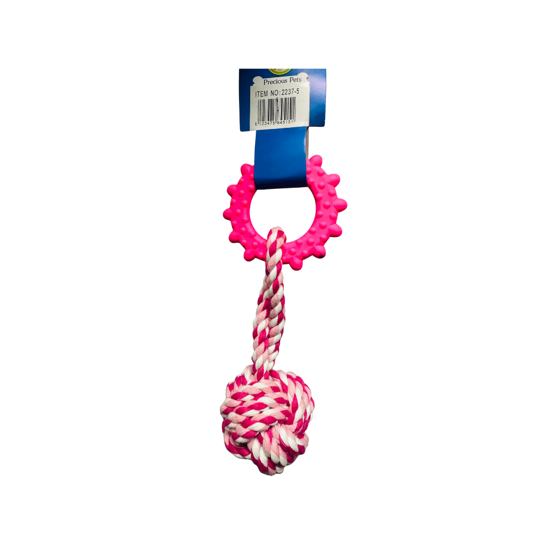 PET TOYS BITE RESISTANT ROPE DOG TOY WITH KNOT (PINK)