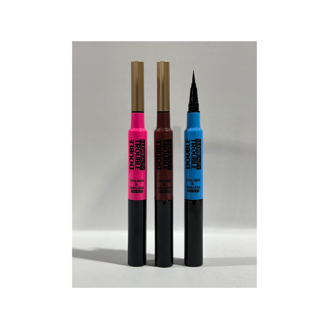 HUDA BEAUTY TROUBLE DOUBLE EYELINER & MASCARA EXTRA BLACK 1PC