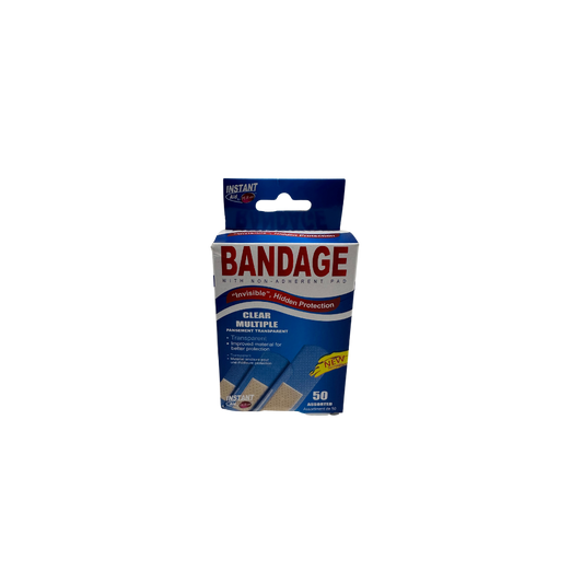 INSTANT AID CLEAR MULTIPLE BANDAGE 50 ASSORTED