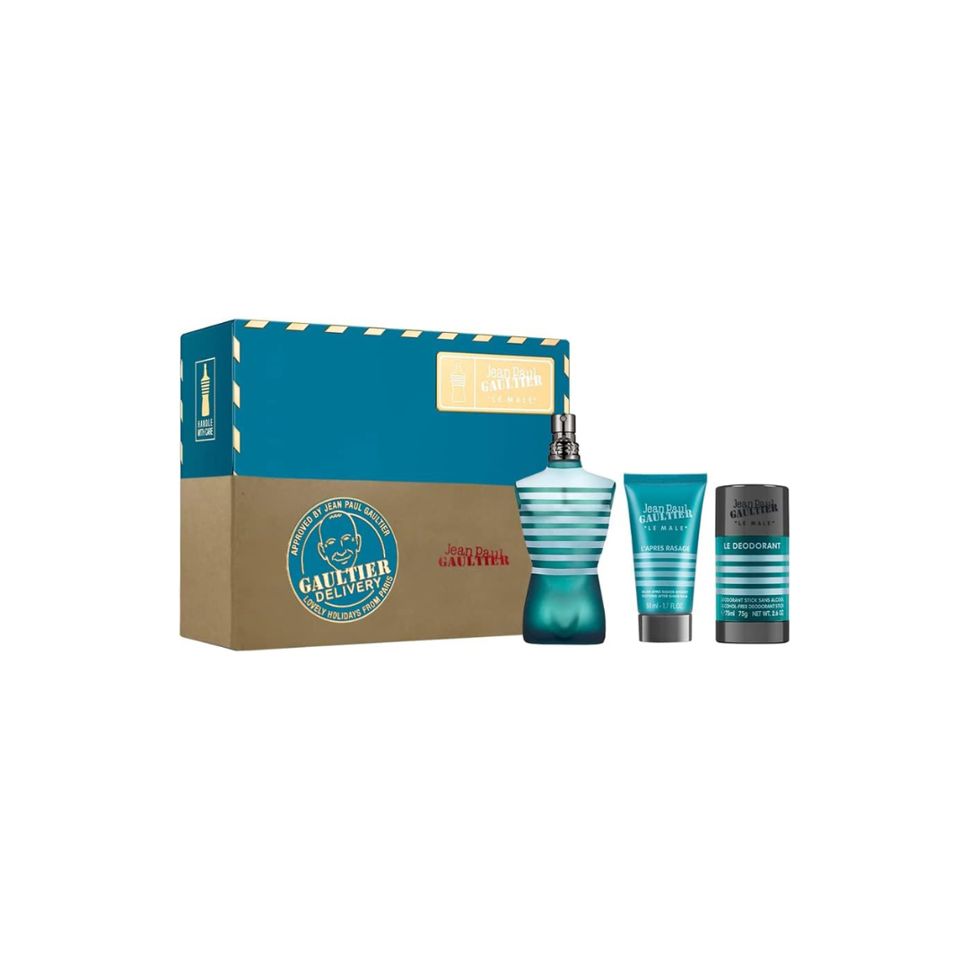 Jean Paul Gaultier Le Male by Jean Paul Gaultier for Men - 3 Pc Gift Set 4.2oz EDT Spray, 1.6oz Soothing After Shave Balm, 2.6oz Alcohol-Free Deodorant Stick