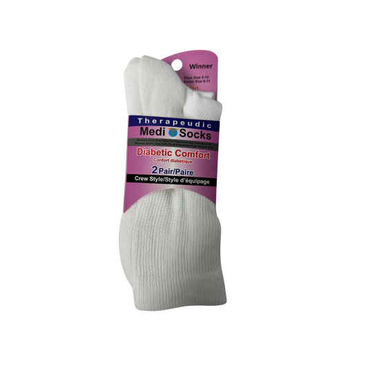 Medi Socks Women's White Diabetic Crew Socks,