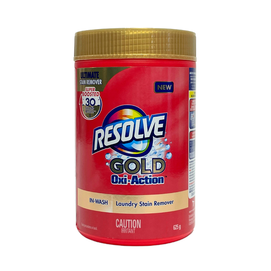 RESOLVE GOLD OXI ACTION LAUNDRY STAIN REMOVER SUPER BOOSTED IN 30 SECONDS RESULTS 625G