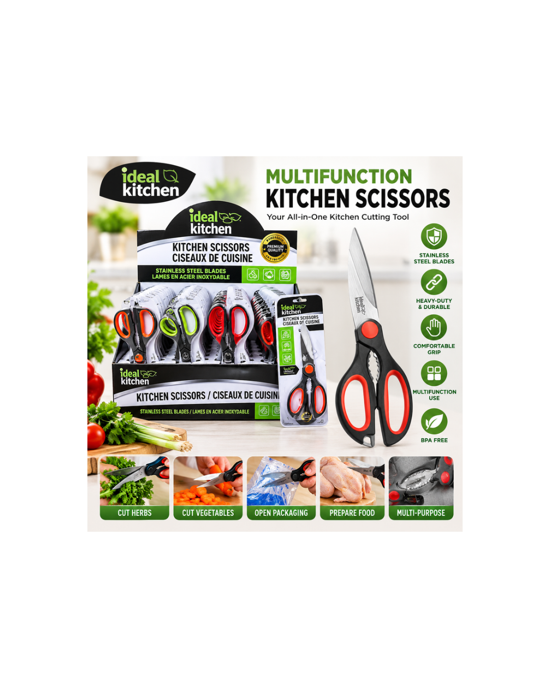 Ideal Kitchen Multifunction Kitchen Scissors – Stainless Steel Blades