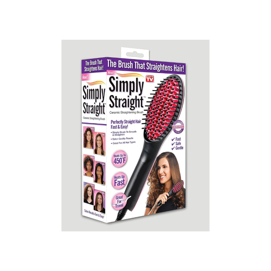 Simply Straight Ceramic Hair Straightening Brush, Black/Pink