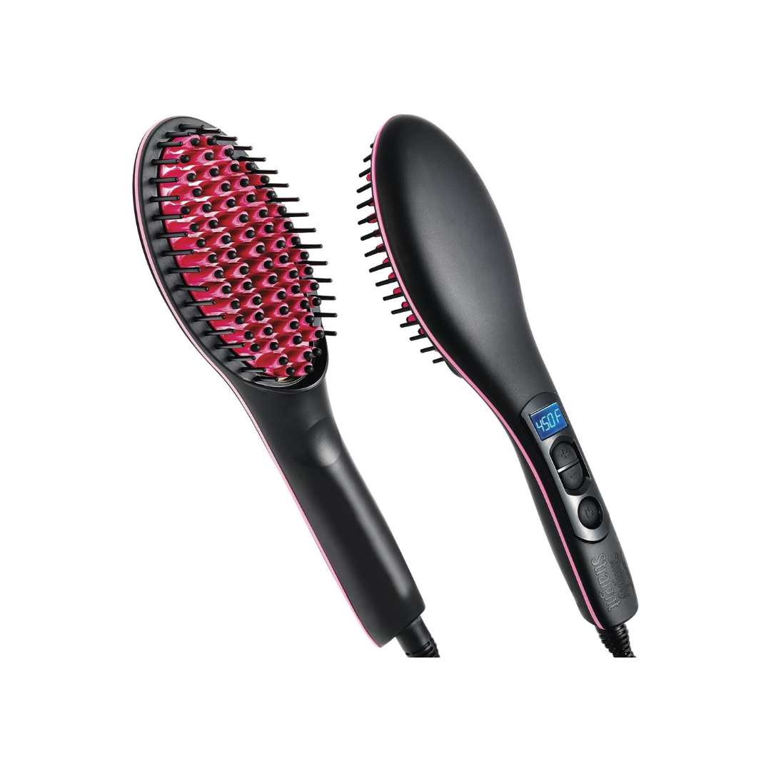 Simply Straight Ceramic Hair Straightening Brush, Black/Pink