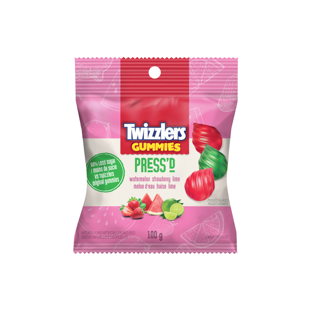 TWIZZLERS GUMMIES PRESS'D WATERMELON STRAWBERRY 100G