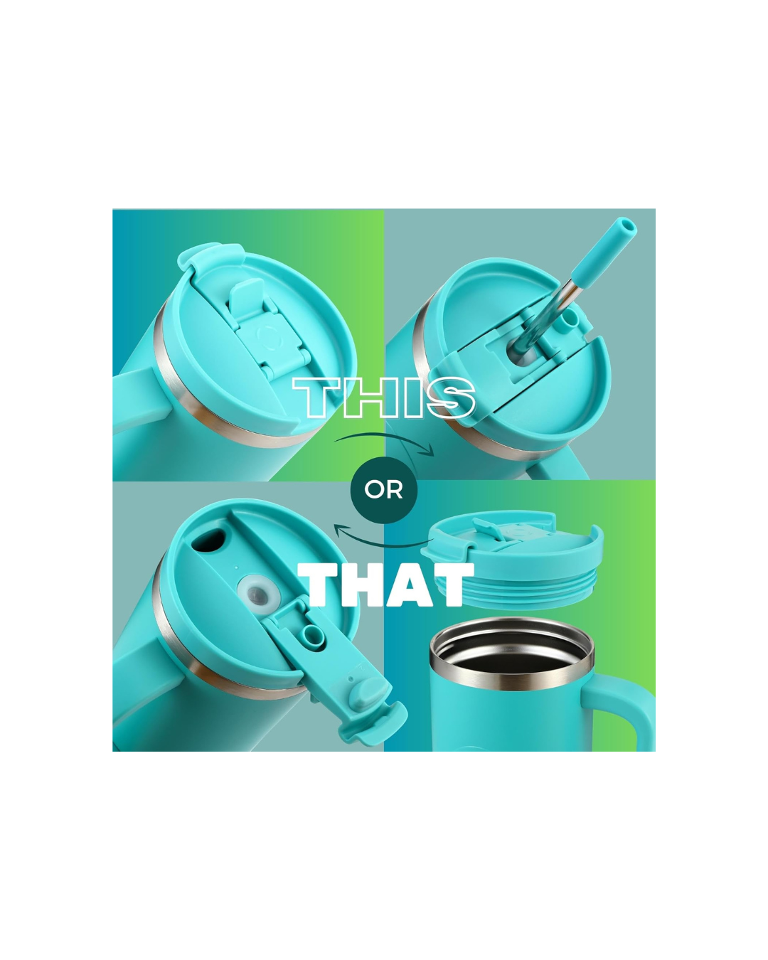 Tumbler with Handle and Straw | Leakproof Tumbler with Straw Insulated Travel Mug Fits Cupholders | Insulated Cup 40 oz Water Bottle with Straw Stainless Steel Tumbler - Teal