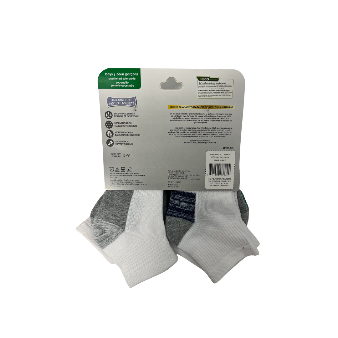 FRUIT OF THE LOOM 6 PACK CUSHIONED ANKLE SOCKS BREATHABLE MESH PERFORMANCE STRETCH WHITE