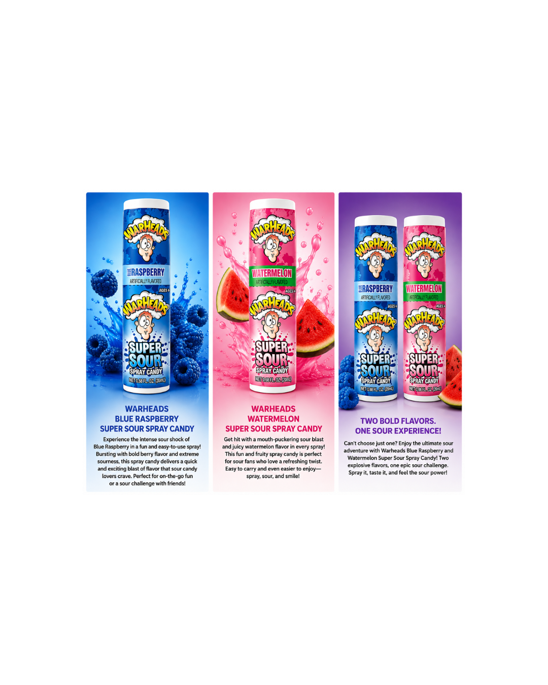 WarHeads Super Sour Spray Candy Blue Raspberry or Watermelon (1pc)