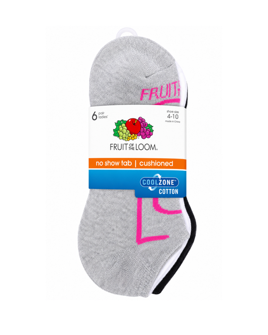 Fruit of the Loom No Show Cushioned CoolZone Cotton Socks – 6 Pairs, Size 4–10 (Women)