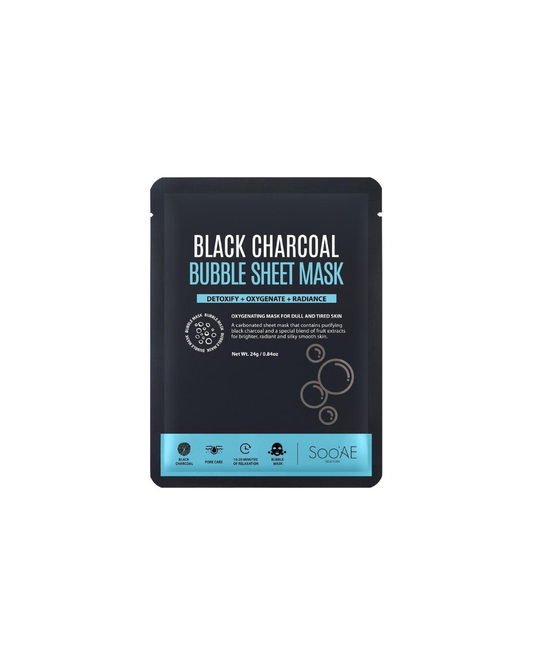 Soo'AE Black Charcoal Bubble Sheet Mask 24g – Purifying Oxygen Bubble Facial Mask for Pore Care & Radiant Skin