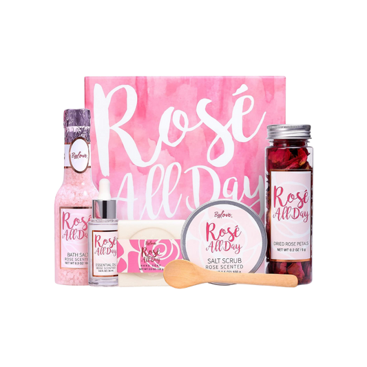 Spa Gifts for Women, Bath Gift Set - Pack of 5, with Rose Scent Gift Baskets for Her, Including Essential Oil, Bath Salt, Salt Scrub, Soap and Bath Petals