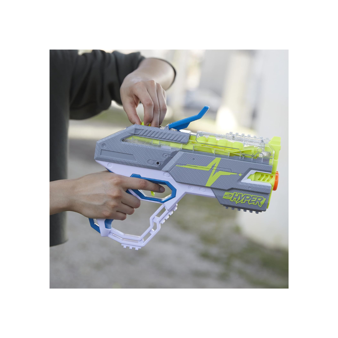 Nerf Hyper Rush-40 Pump-Action Blaster, 30 Hyper Rounds, Eyewear, Up to 110 FPS Velocity, Easy Reload, Holds Up to 40 Rounds