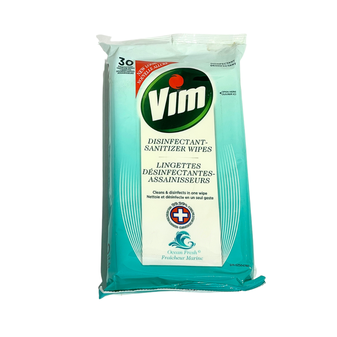 VIM DISINFECTANT SANITIZER WIPES 30 CT OCEAN FRESH