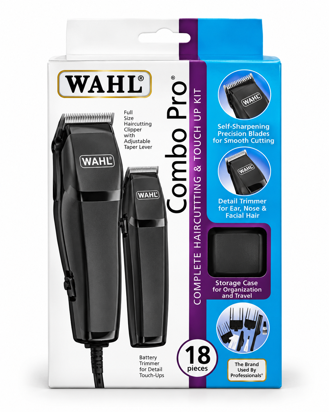WAHL Combo Pro Hair Clipper and Detail Trimmer Kit Model 3120 – 18 Pieces
