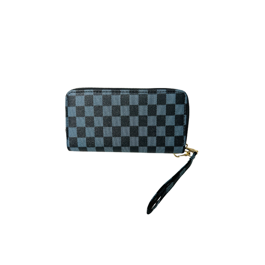 WOMEN'S DOUBLE ZIPPER WALLET WITH A WRISTLET STRAP, CHECK DESIGN