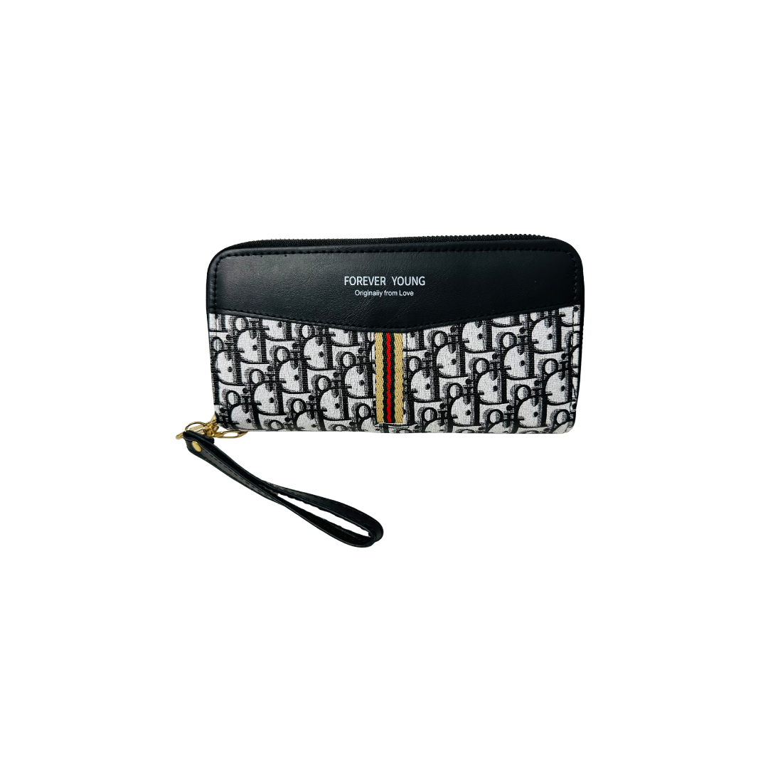 WOMEN'S DOUBLE ZIPPER WALLET BLACK GRAINED
