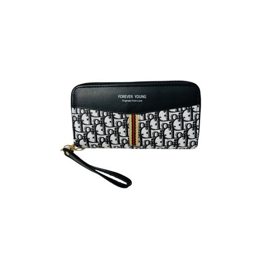 WOMEN'S DOUBLE ZIPPER WALLET BLACK GRAINED