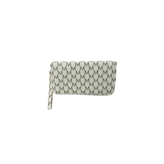 Women Double Zipper wristlet wallet with a monogram pattern white