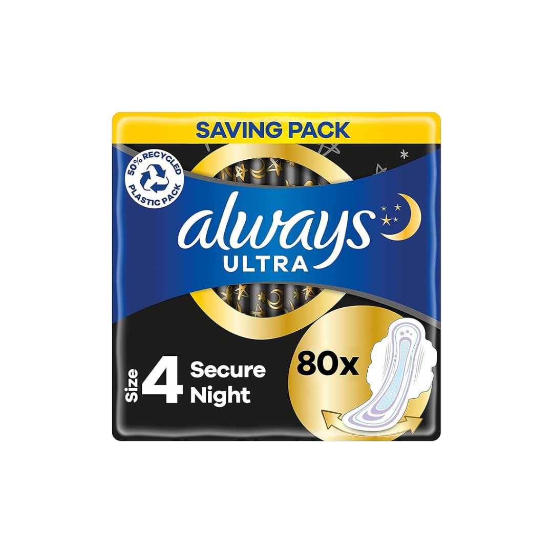 ALWAYS ULTRA SECURE NIGHT SIZE 4 INSTANT DRY PROTECTION 9 PADS