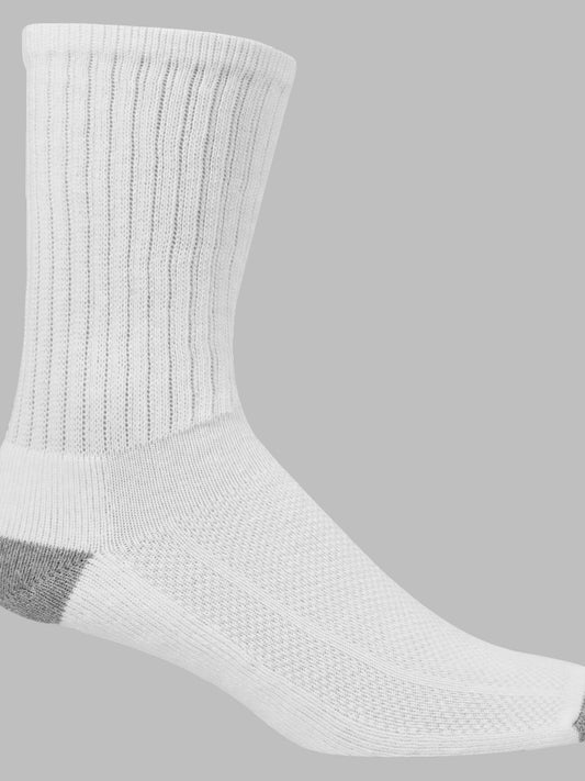 FRUIT OF THE LOOM 6 PACK CUSHIONED ANKLE SOCKS BREATHABLE MESH PERFORMANCE STRETCH WHITE