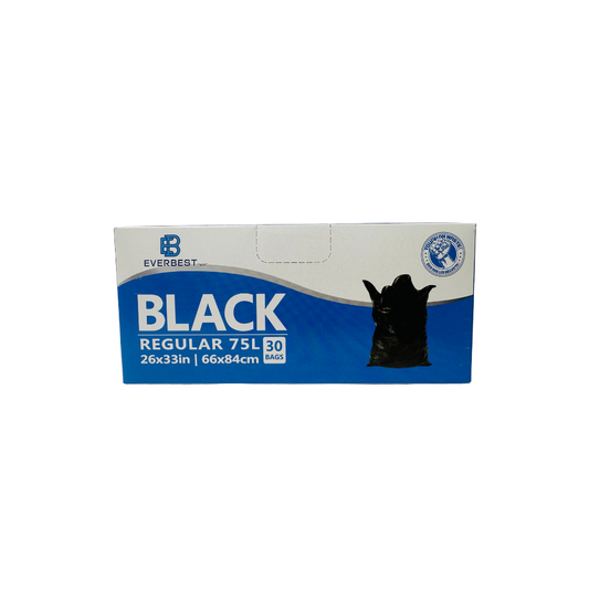 Everbest Black strong bags with flaps for easy tying. 26 x 33 in. – 75 Litres (30 Bags)
