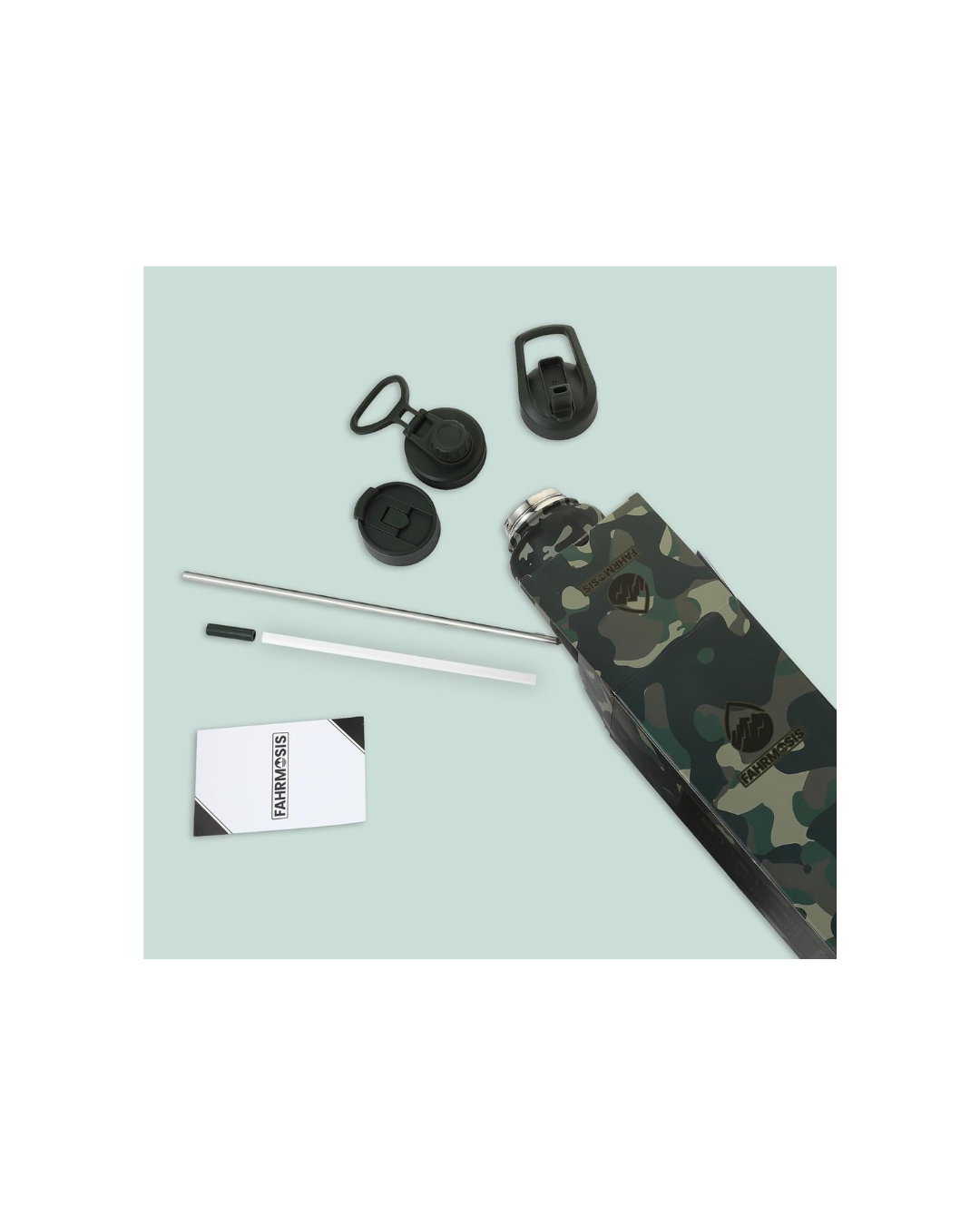 FAHRMOSIS 40 OZ Water Bottle with Straw | Insulated Water Bottle Water Jug Includes 3 Lids Water Bottles | Stainless Steel Water Bottle for Men & Women - camo