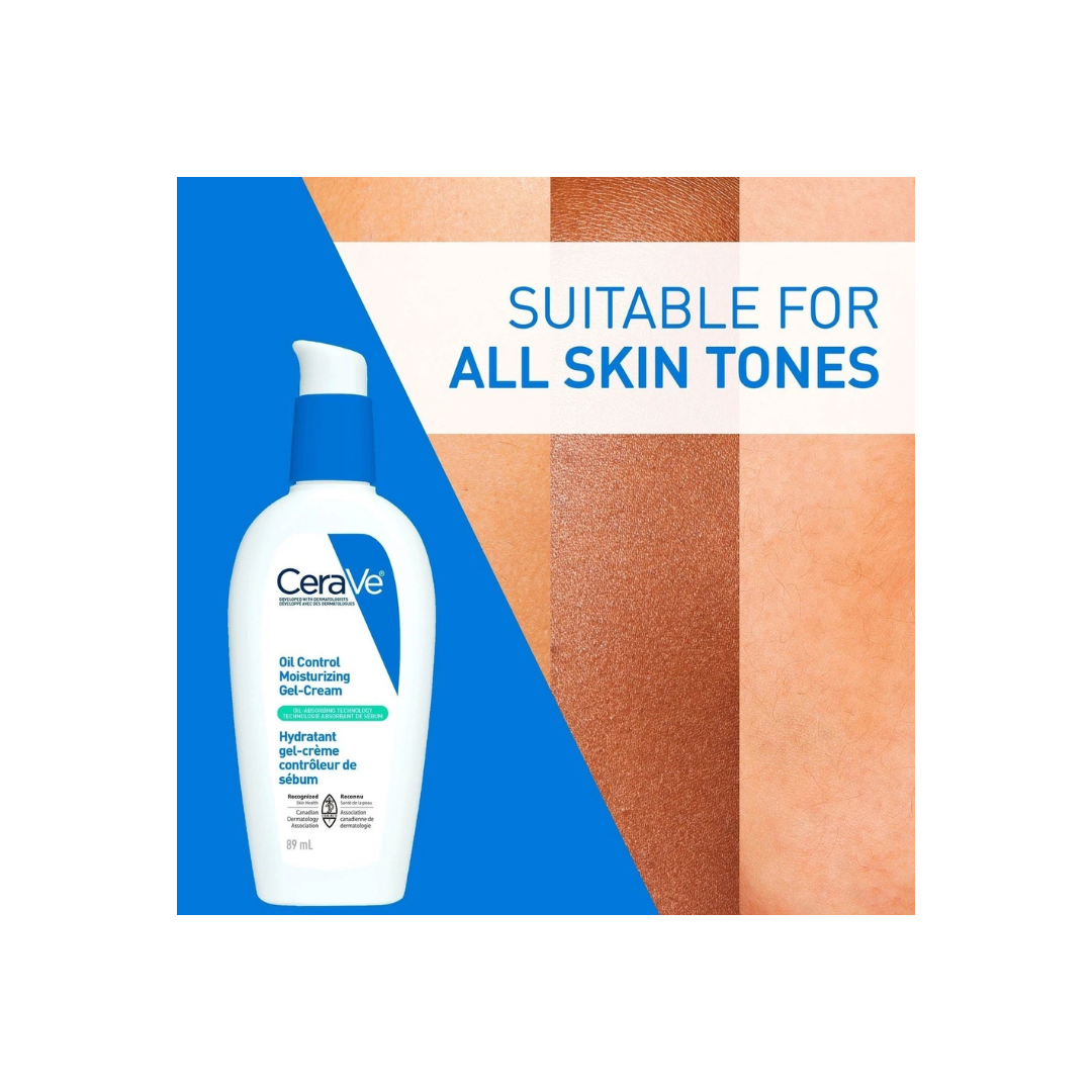 CeraVe Oil Control Moisturizing Gel-Cream for Oily & Combination Skin, 48H Hydration & 8H Shine Control, Non-Greasy, Matte Finish with Ceramides, Hyaluronic Acid & Niacinamide, Fragrance-Free, 89mL