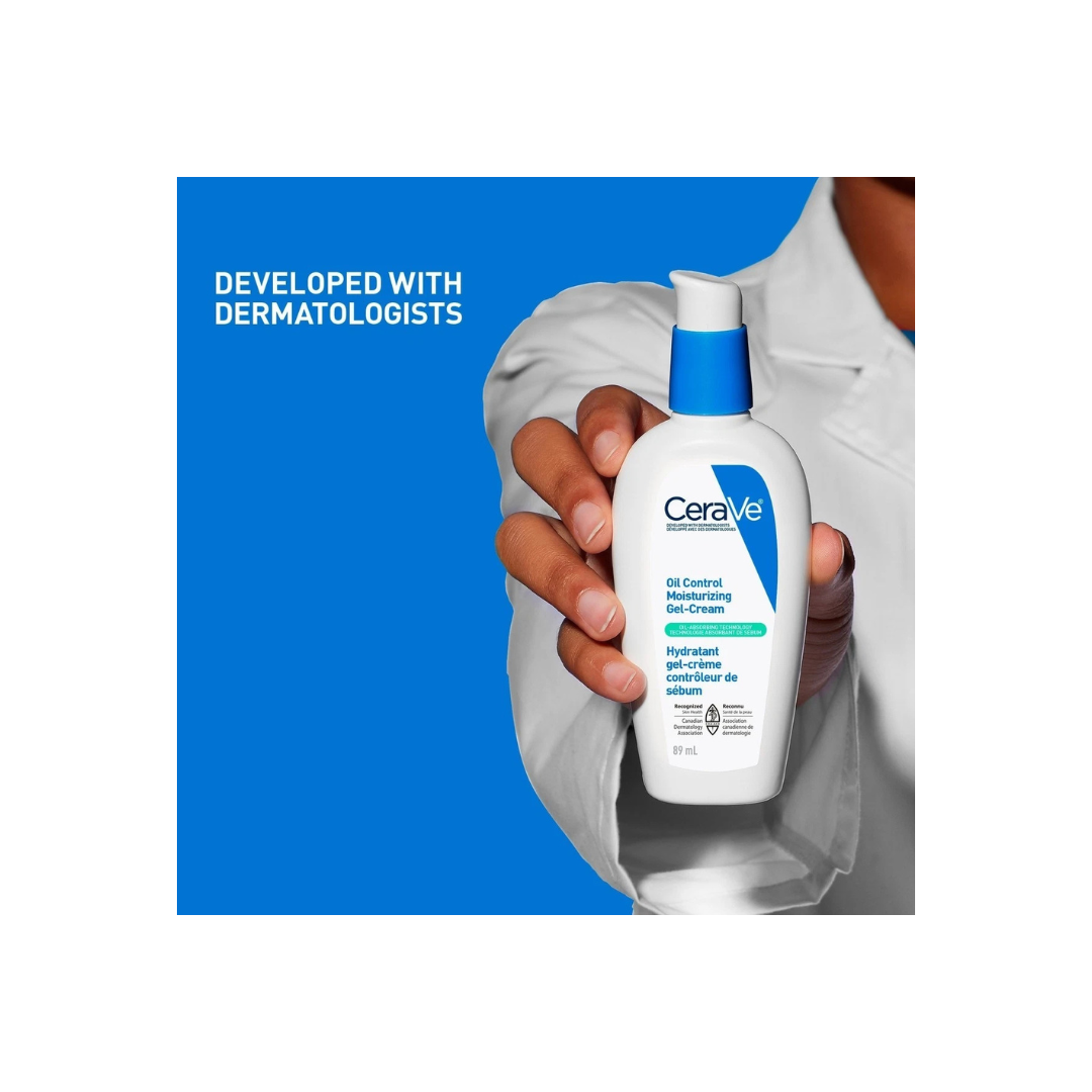 CeraVe Oil Control Moisturizing Gel-Cream for Oily & Combination Skin, 48H Hydration & 8H Shine Control, Non-Greasy, Matte Finish with Ceramides, Hyaluronic Acid & Niacinamide, Fragrance-Free, 89mL
