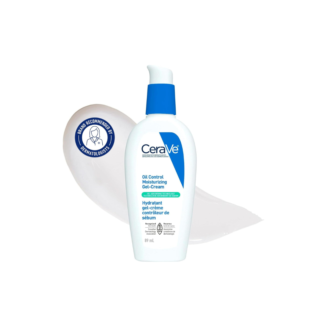 CeraVe Oil Control Moisturizing Gel-Cream for Oily & Combination Skin, 48H Hydration & 8H Shine Control, Non-Greasy, Matte Finish with Ceramides, Hyaluronic Acid & Niacinamide, Fragrance-Free, 89mL