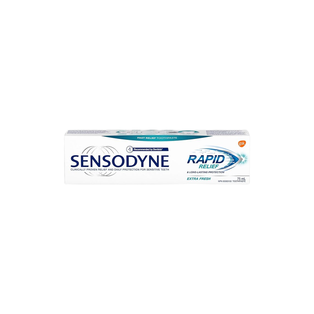 Sensodyne Rapid Relief Daily Sensitivity Toothpaste, Plaque and Tartar Remover for Teeth, Fresh Breath, Prevents Cavities, Extra Fresh, 75 mL (Packaging May Vary)