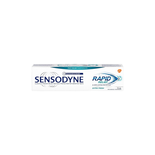 Sensodyne Rapid Relief Daily Sensitivity Toothpaste, Plaque and Tartar Remover for Teeth, Fresh Breath, Prevents Cavities, Extra Fresh, 75 mL (Packaging May Vary)