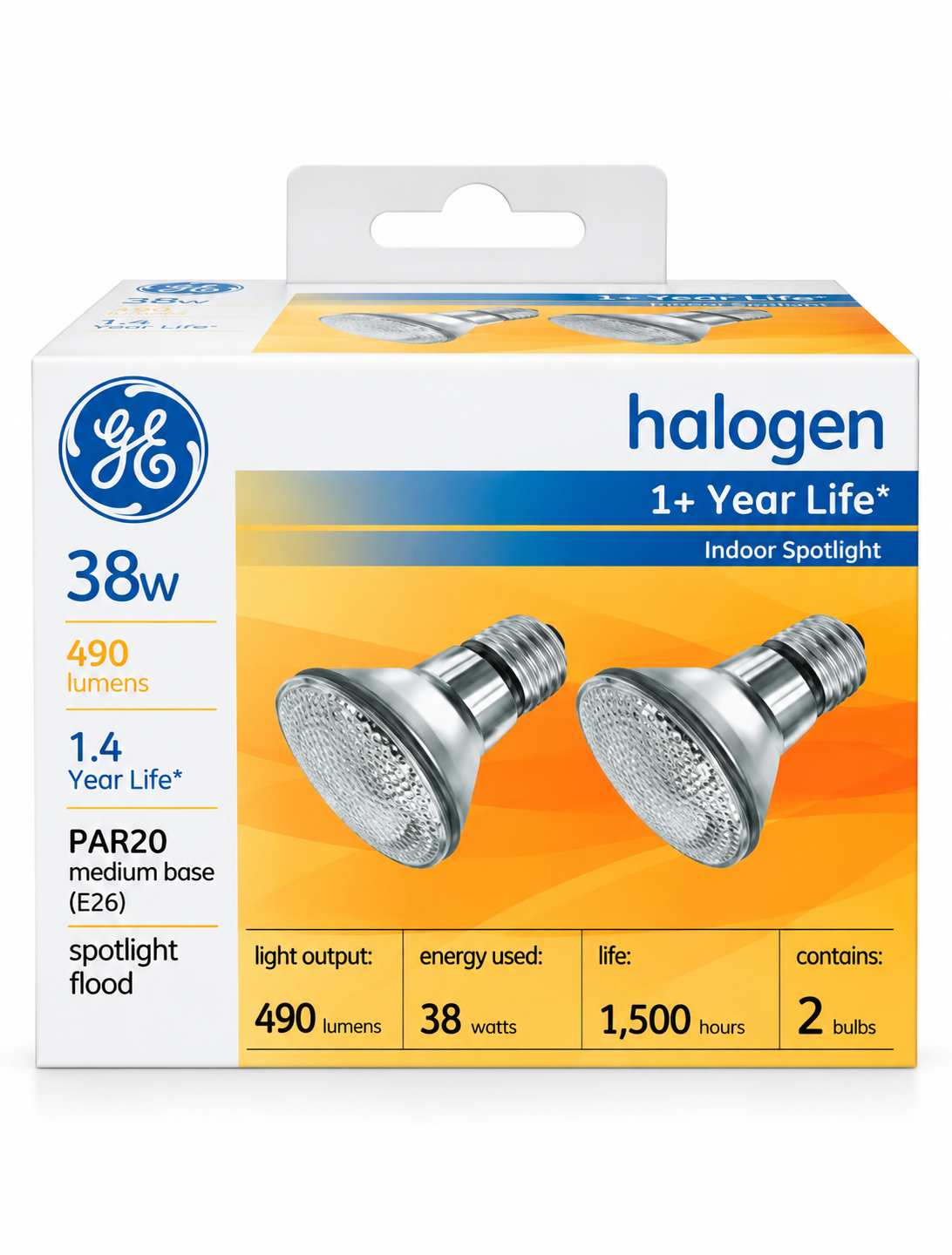 GE Warm White Halogen Indoor Spotlight PAR20 Light Bulbs, 38W, 2-Pack