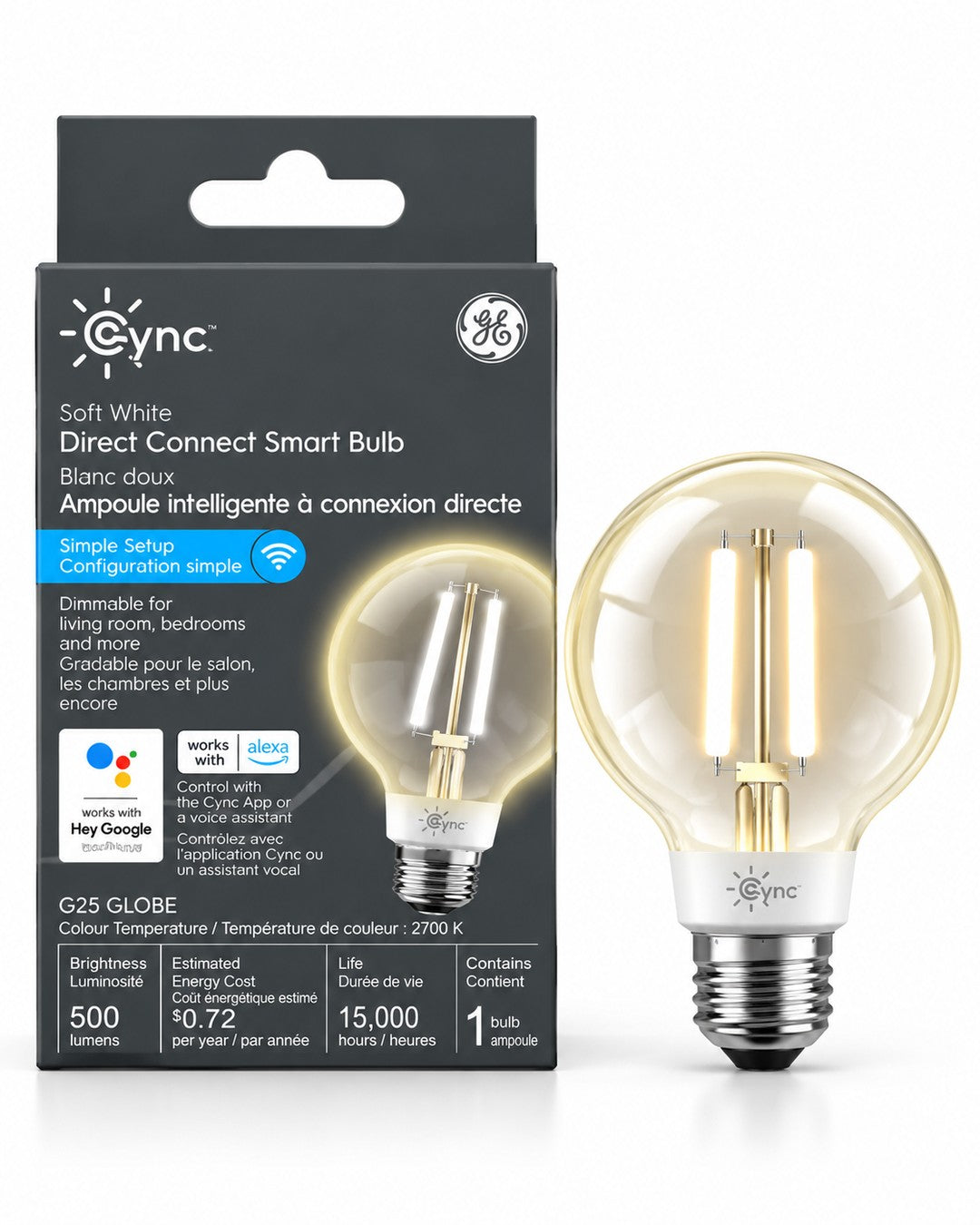 GE Cync G25 Soft White Smart LED Light Bulb, 60W Replacement, Dimmable, E26 Medium Base, 1-Pack